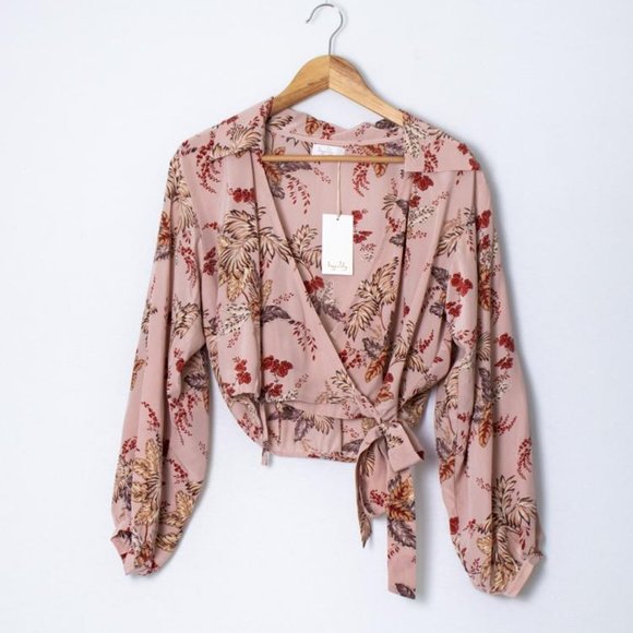 TIGERLILY Silk Mazari Long Sleeve Wrap Crop Top Blouse RRP$249 - Picture 10 of 13